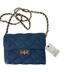 Quilted Chain Mini Purse Blue Ophelia Roe NEW gold chain strap